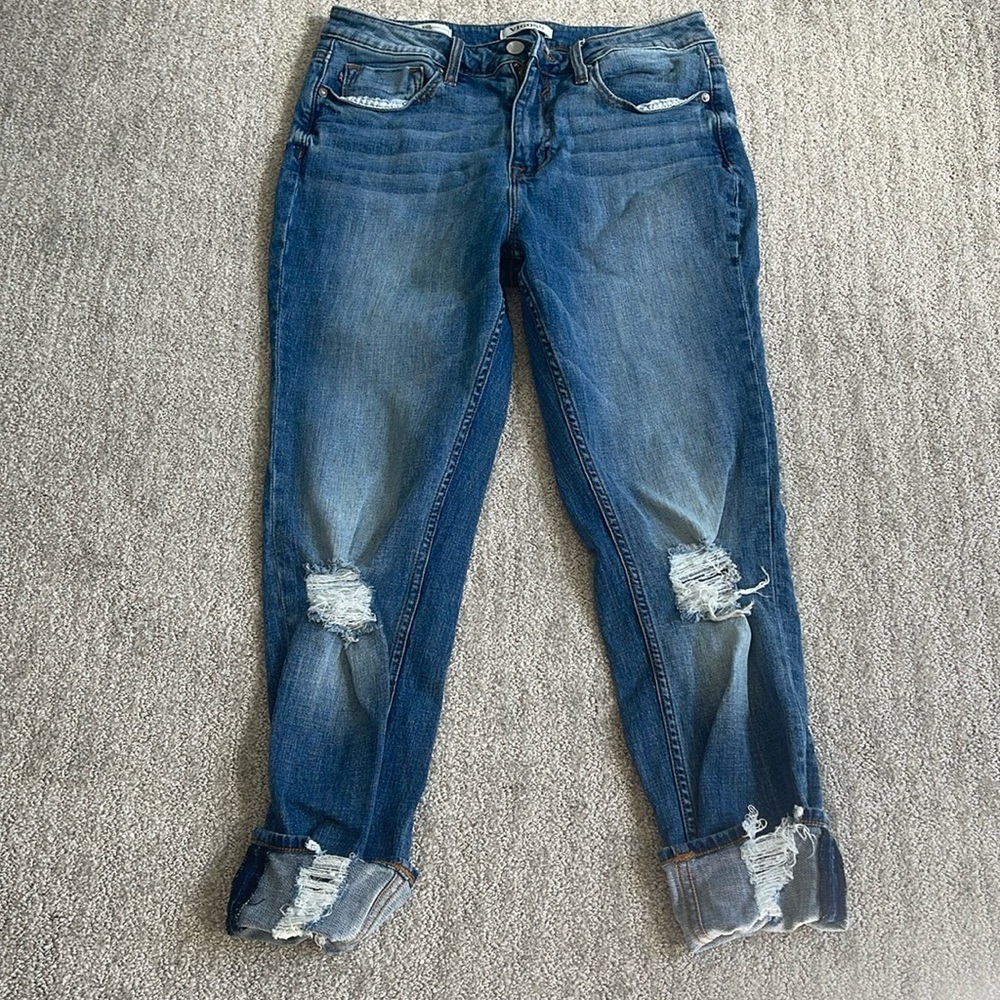 Vigoss Ace Crop Distressed cuffed 5 pocket high rise jeans